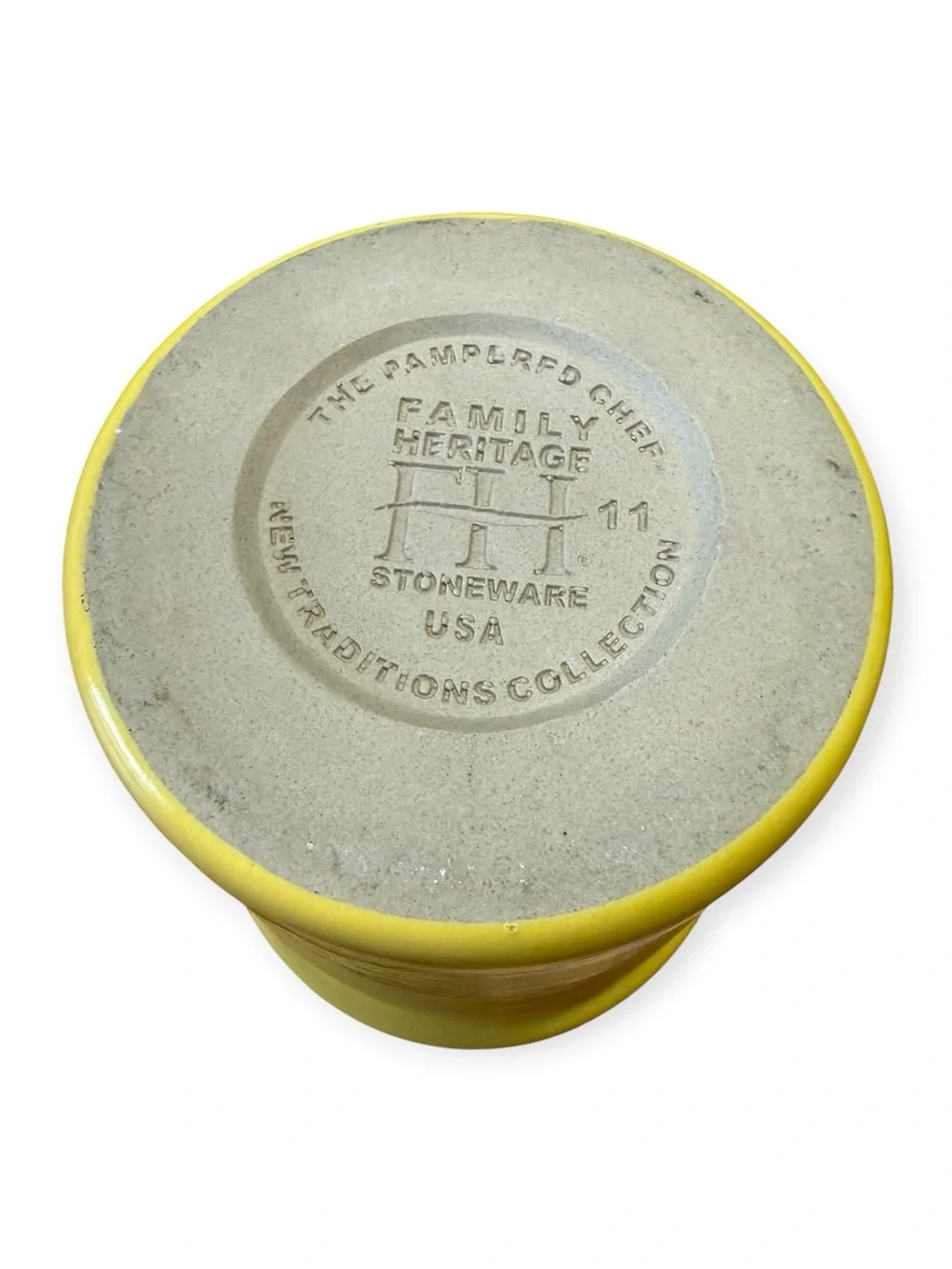 PAMPERED CHEF Utensil Crock Family Heritage Stoneware Bread Yellow